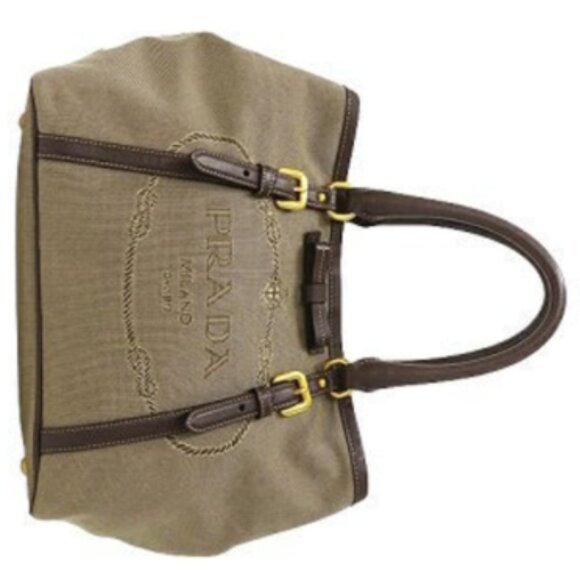 Prada handbag brown beige jacquard tote nylon bag - Picture 1 of 5